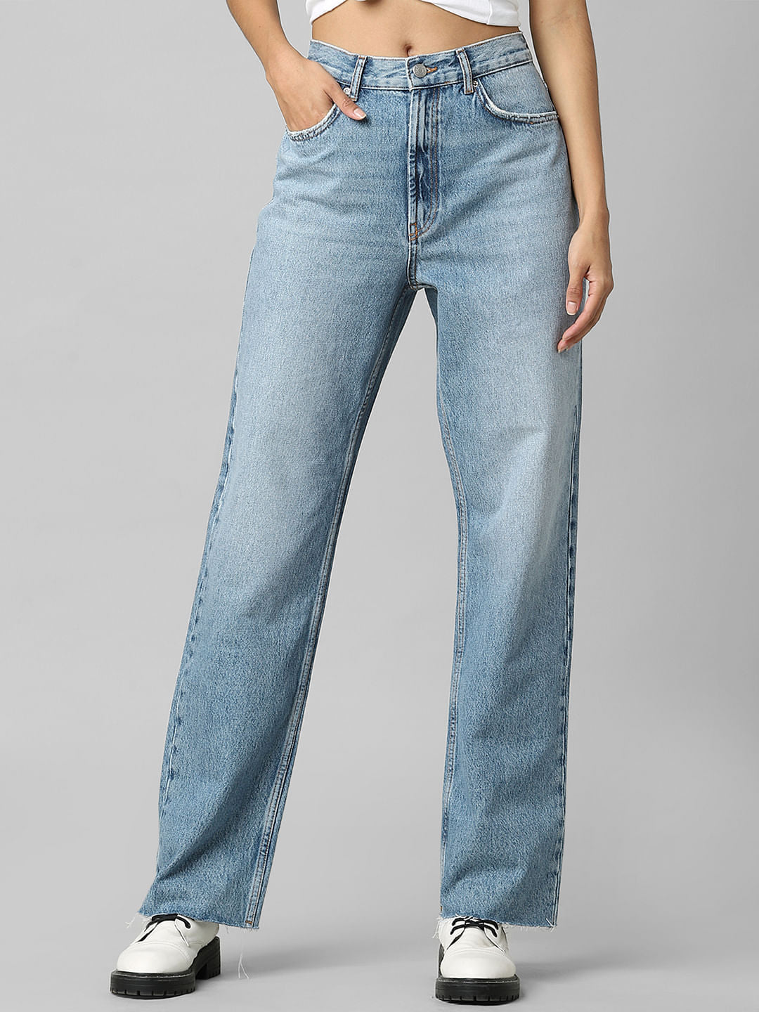 Blue High Rise Straight Fit Jeans