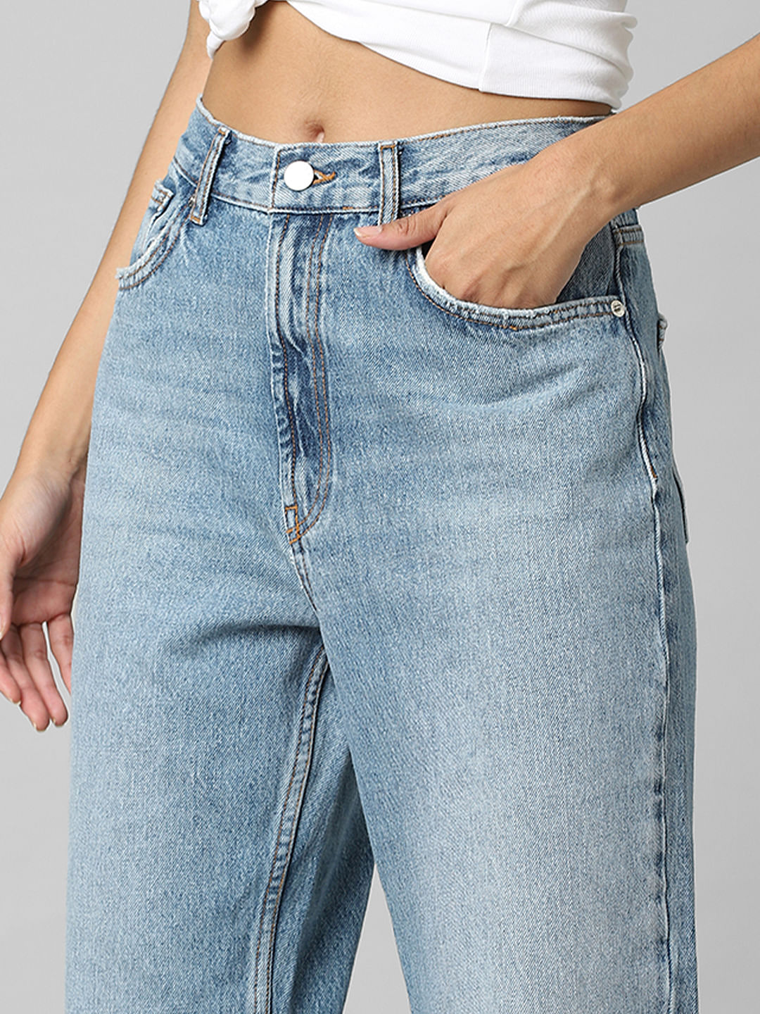 Blue High Rise Straight Fit Jeans
