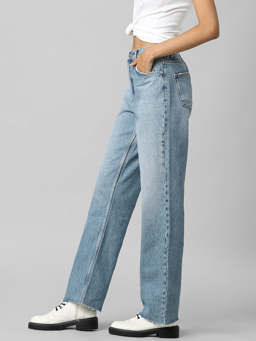 Blue High Rise Straight Fit Jeans