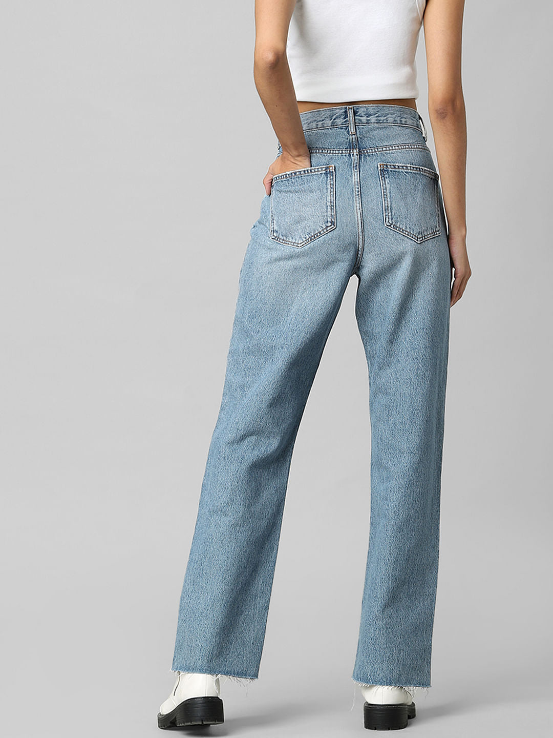 Blue High Rise Straight Fit Jeans