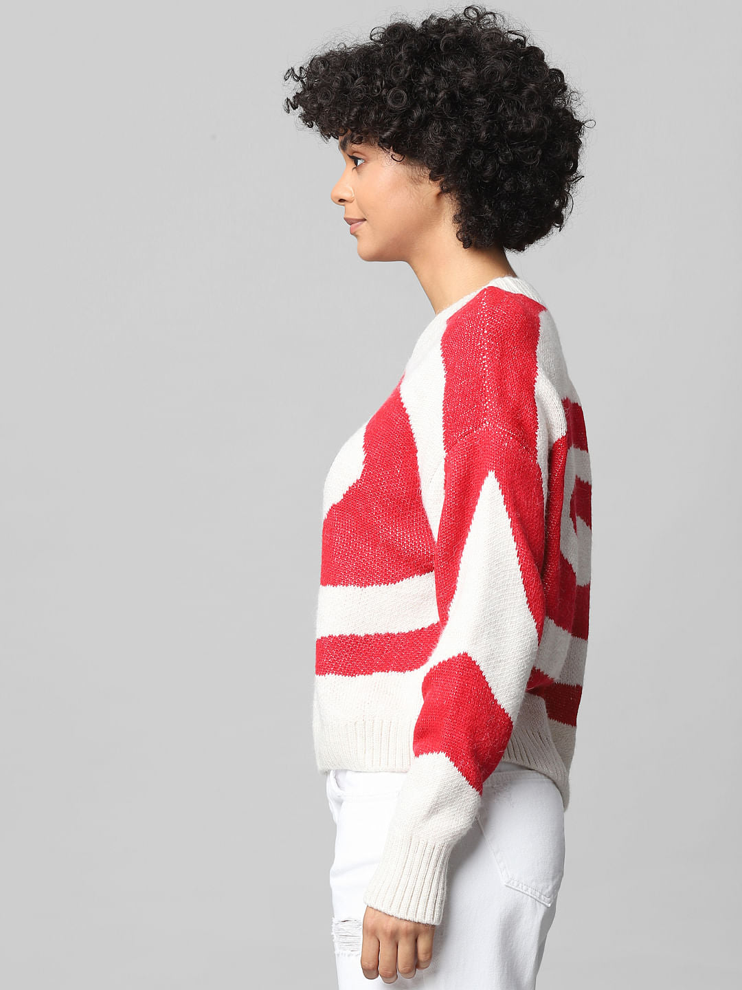 Beige Abstract Print Jacquard-Knit Pullover