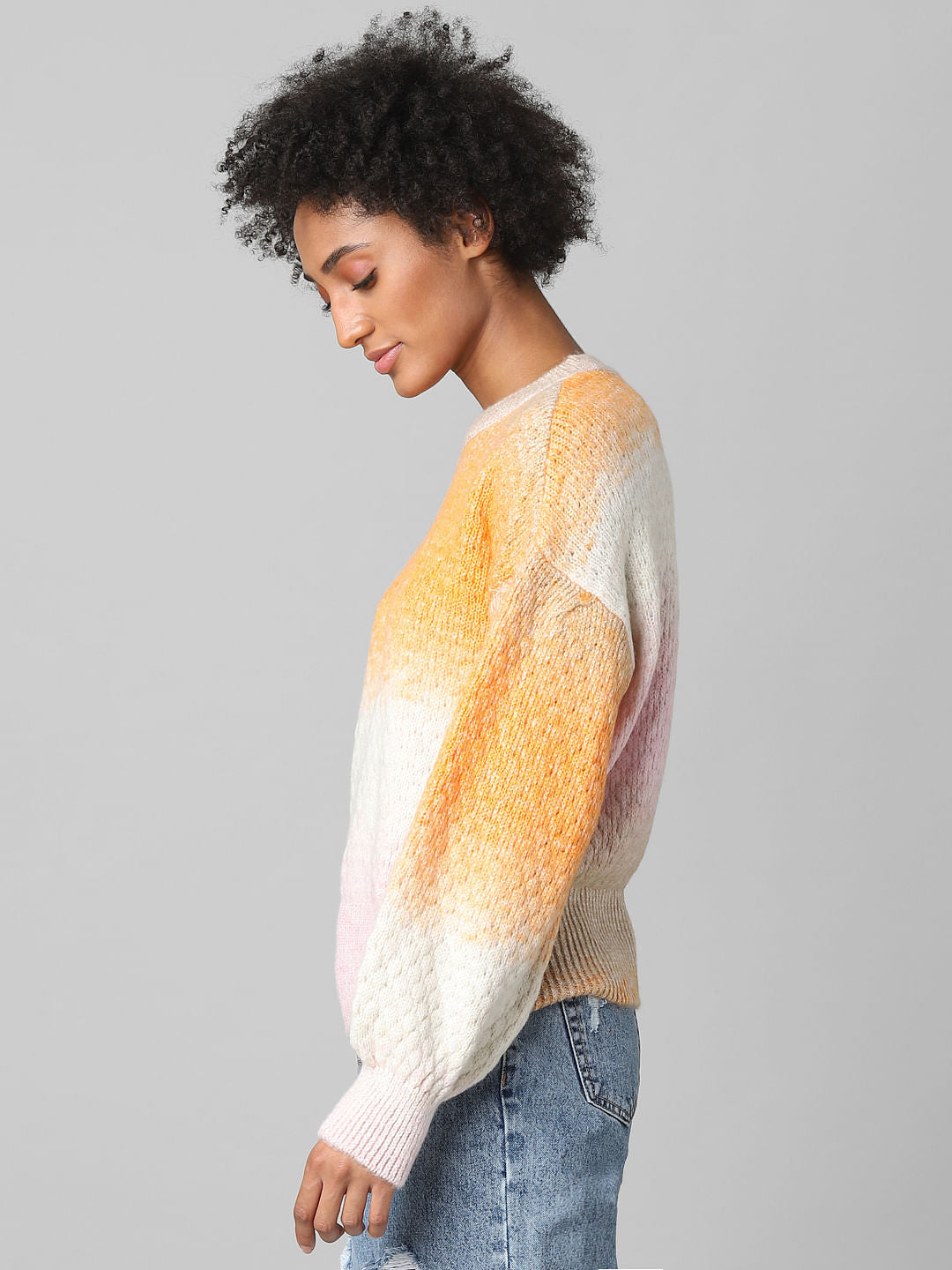 Beige Chunky Colourblocked Pullover