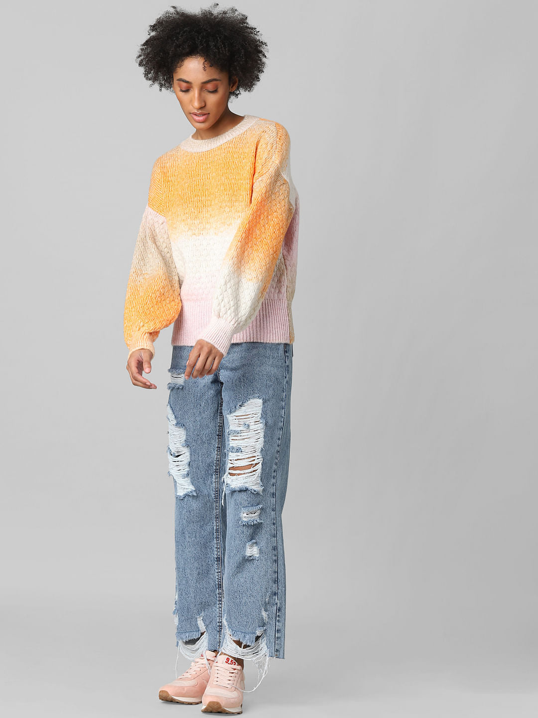 Beige Chunky Colourblocked Pullover