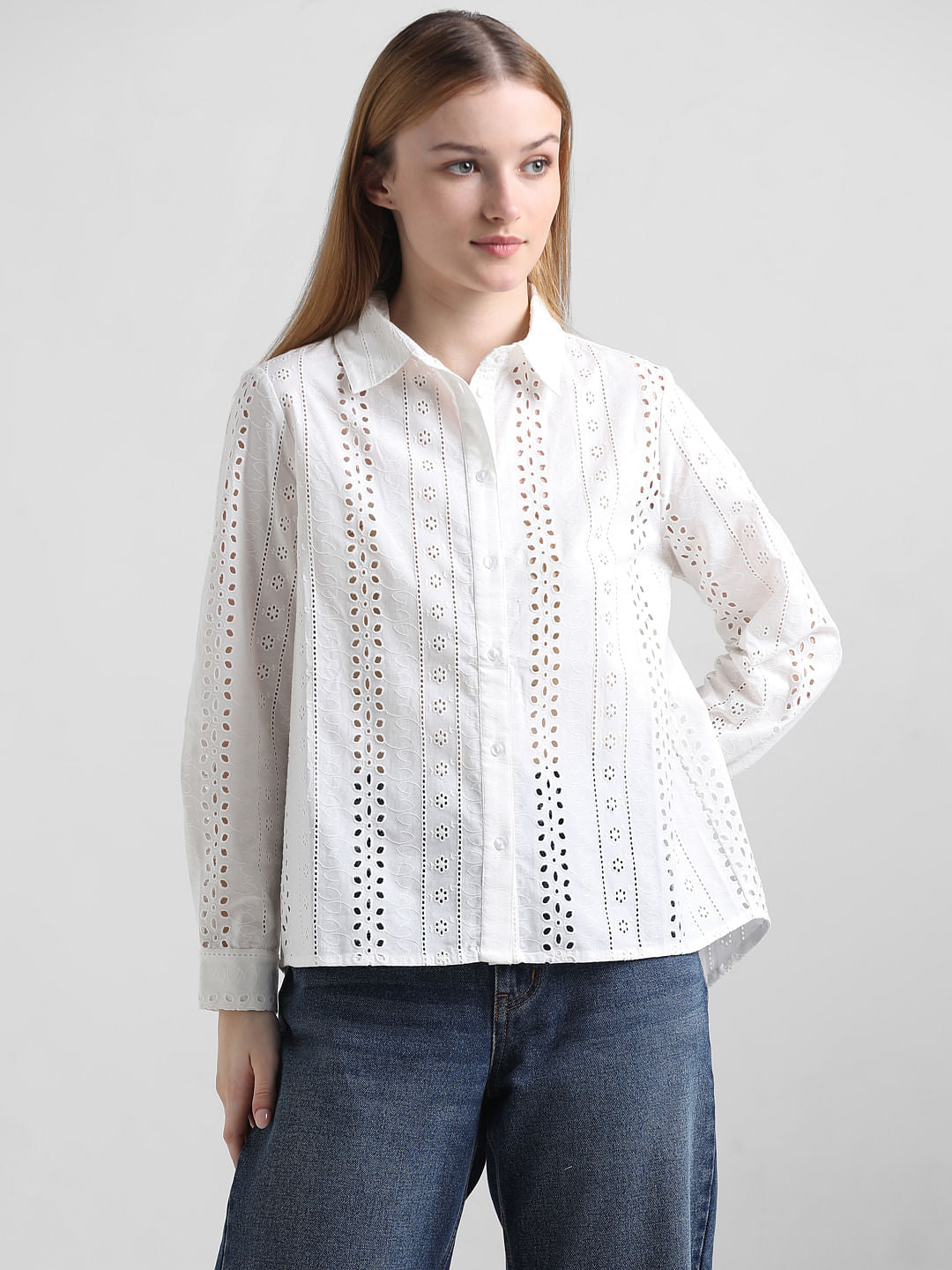 White Schiffli Detail Shirt