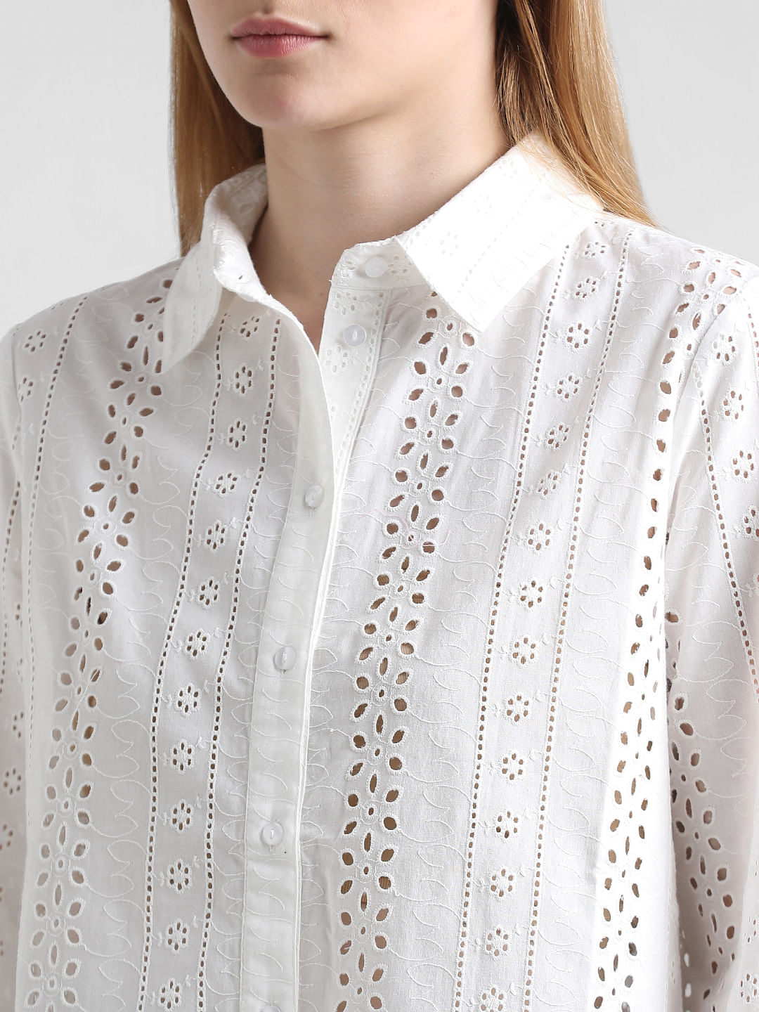 White Schiffli Detail Shirt