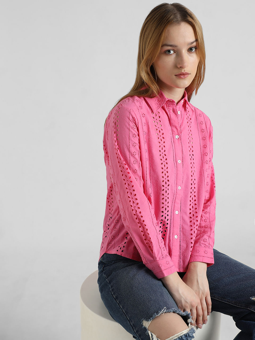Pink Schiffli Detail Shirt