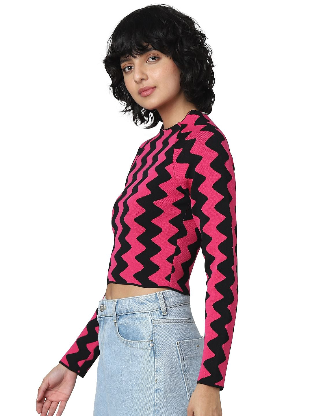 Black & Pink Cropped Pullover