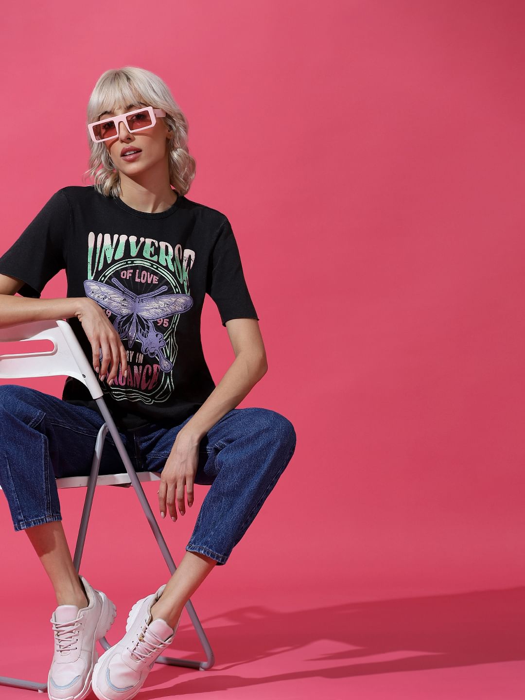 Black Printed Washed T-Shirt