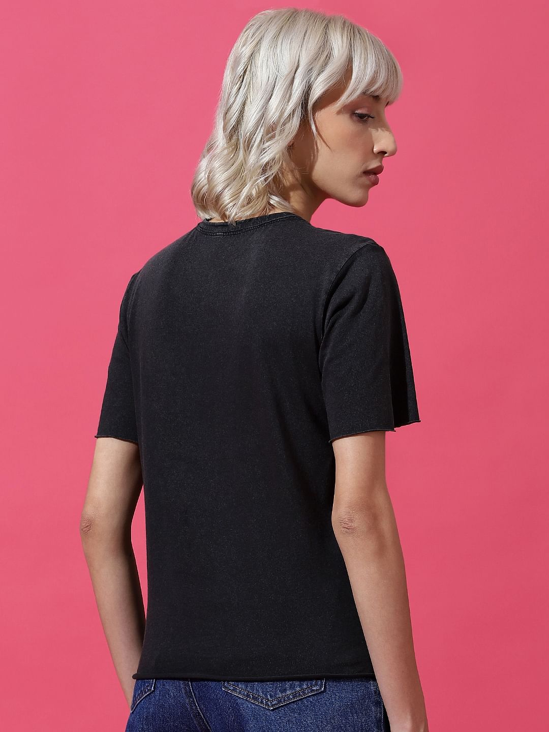 Black Printed Washed T-Shirt