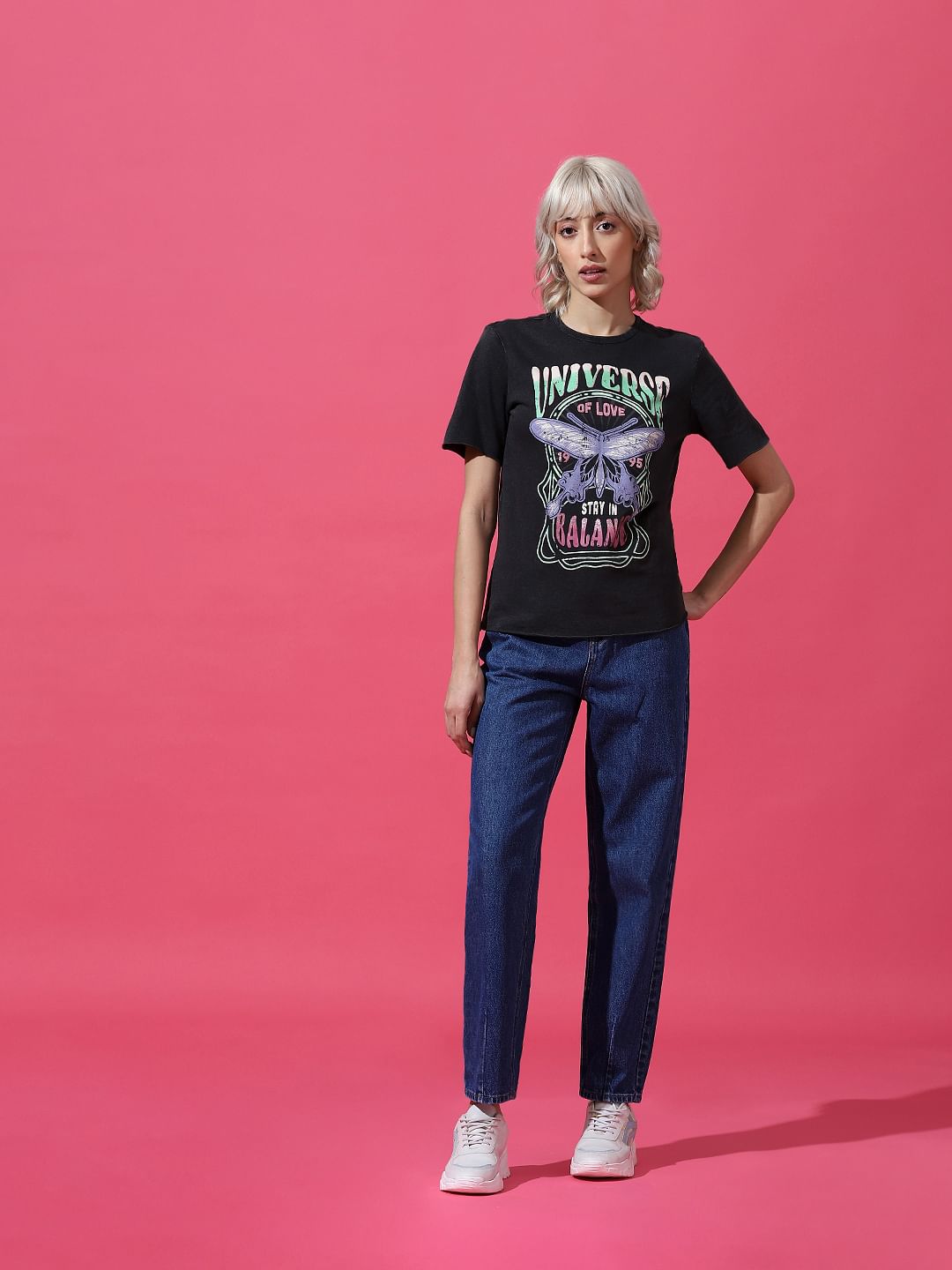 Black Printed Washed T-Shirt