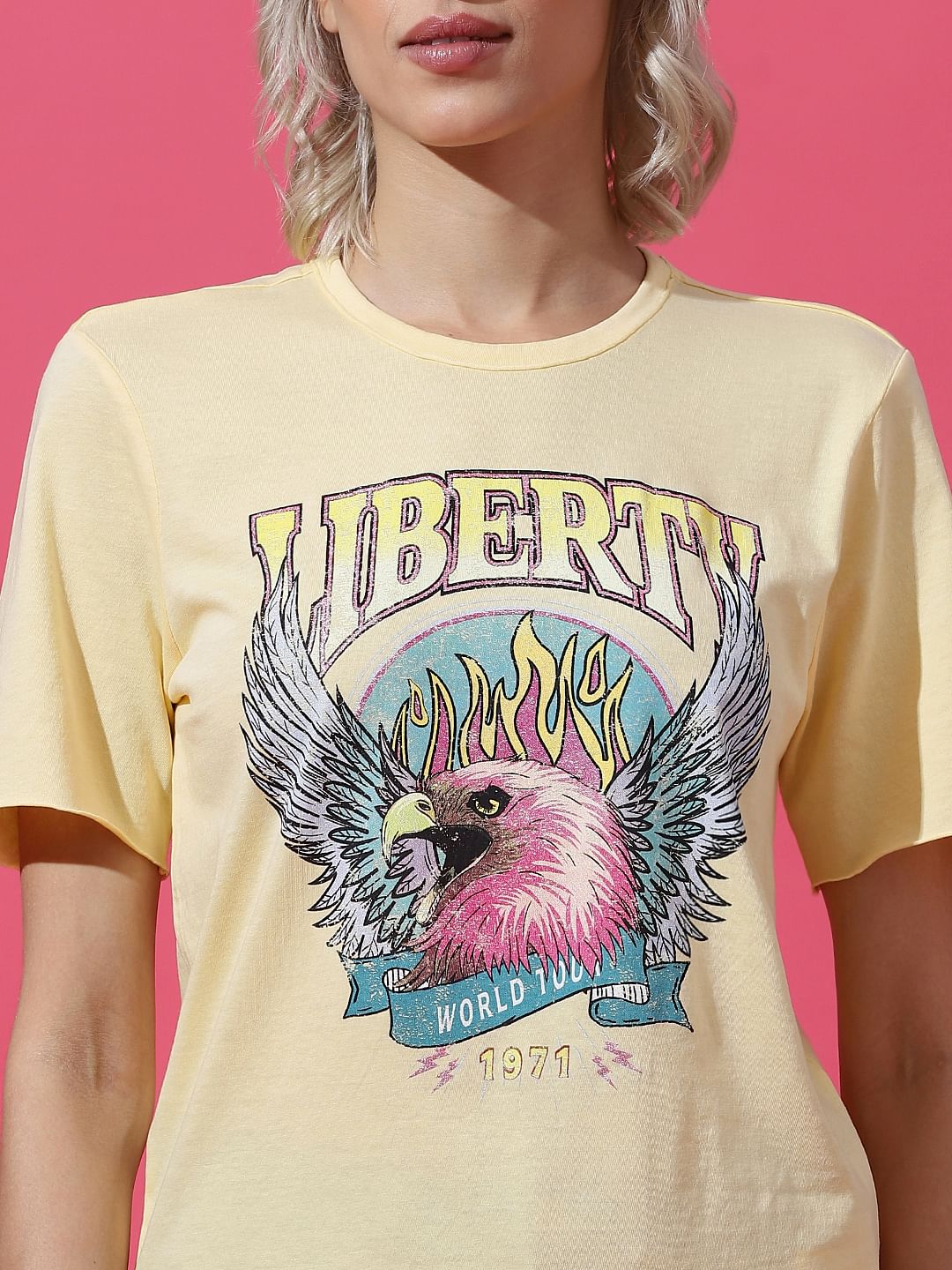 Yellow Printed Washed T-Shirt