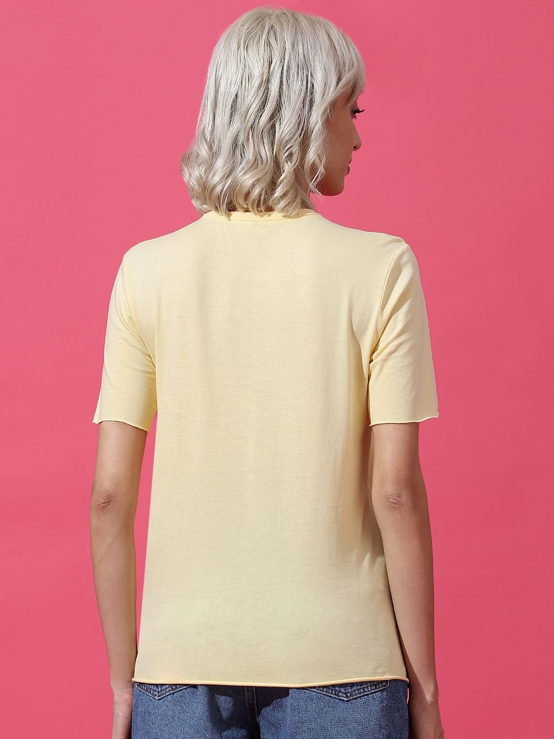 Yellow Printed Washed T-Shirt