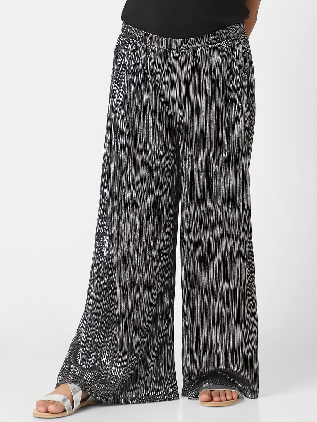 Girls Black Wide Leg Pleated Co-Ord Pants