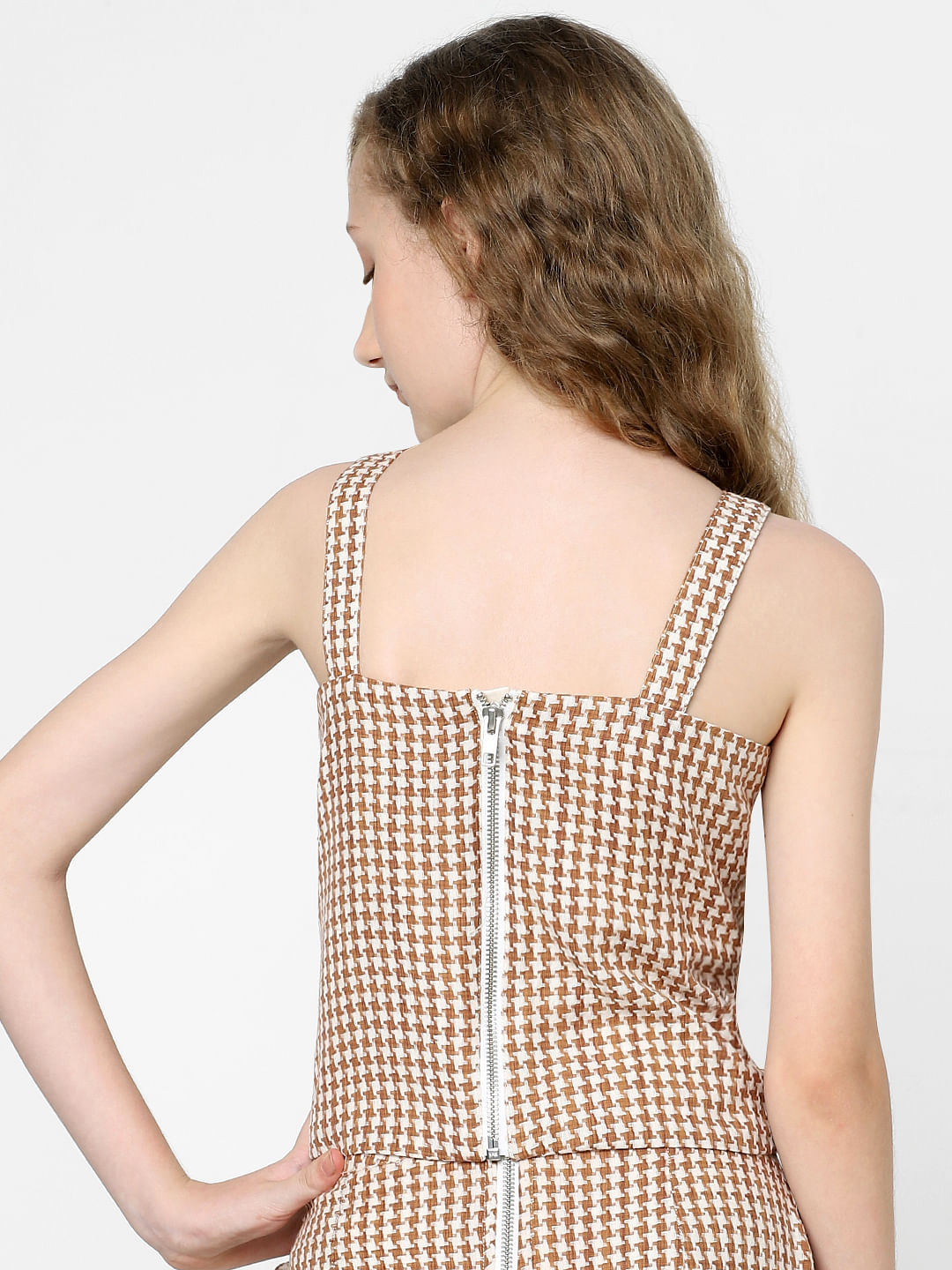 Girls White Check Print Co-Ord Top