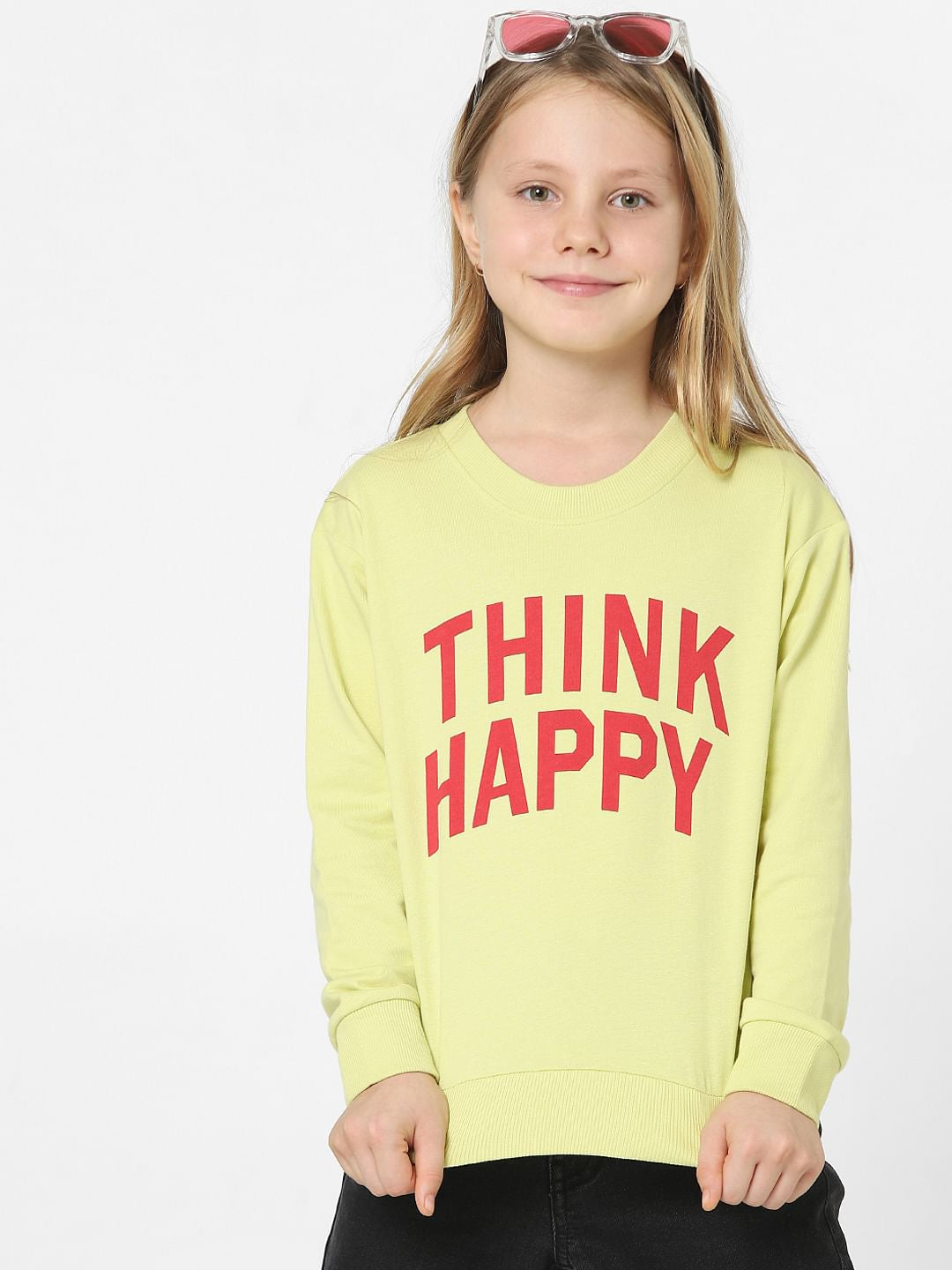 Girls Green Typographic Print Sweatshirt