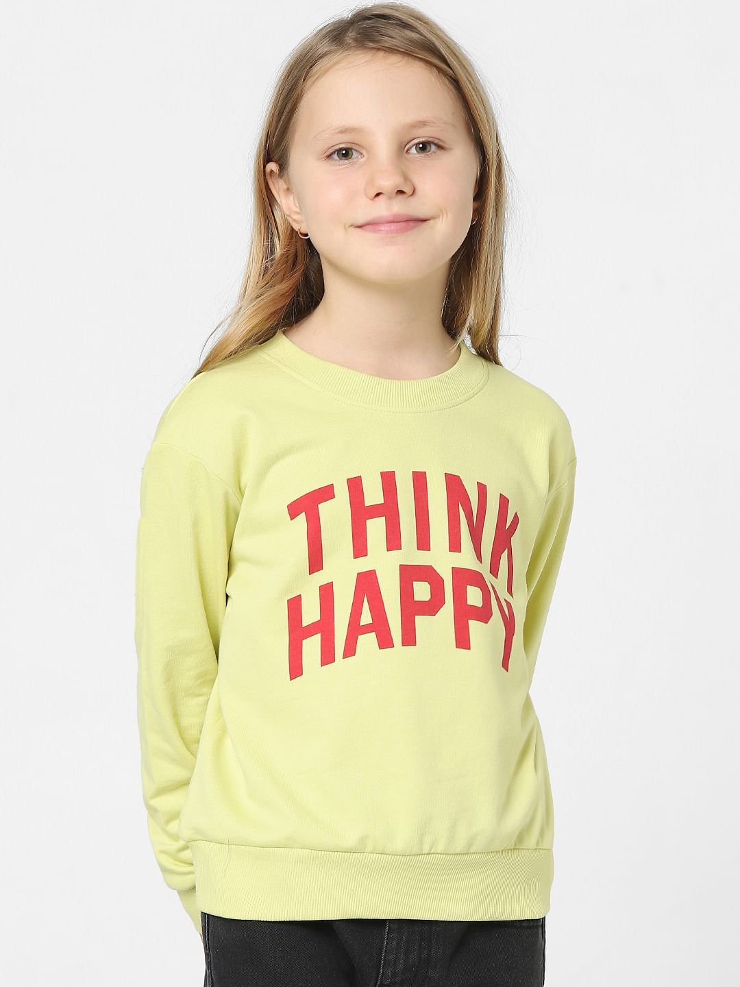 Girls Green Typographic Print Sweatshirt