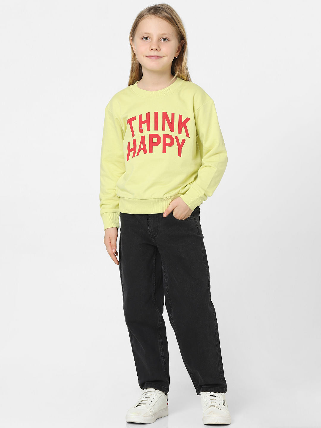 Girls Green Typographic Print Sweatshirt