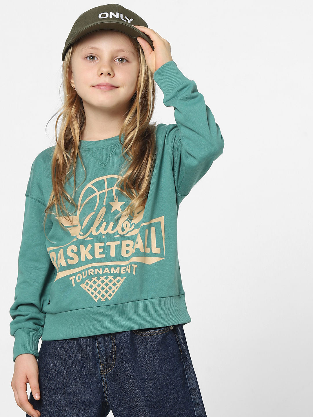 Girls Green Typographic Print Sweatshirt
