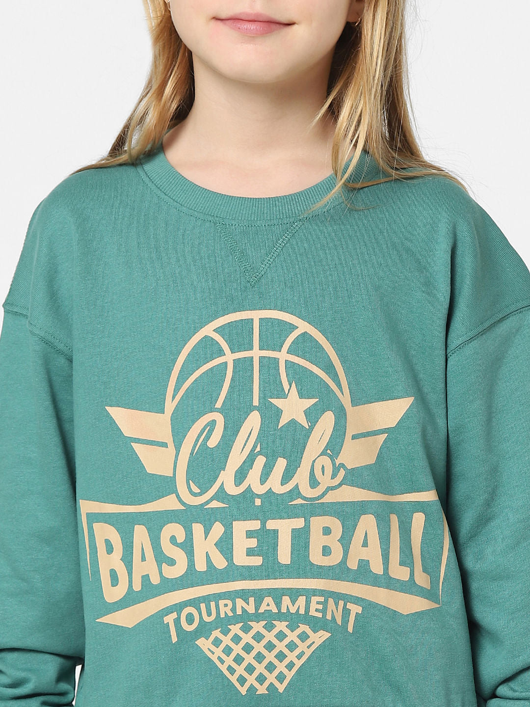 Girls Green Typographic Print Sweatshirt