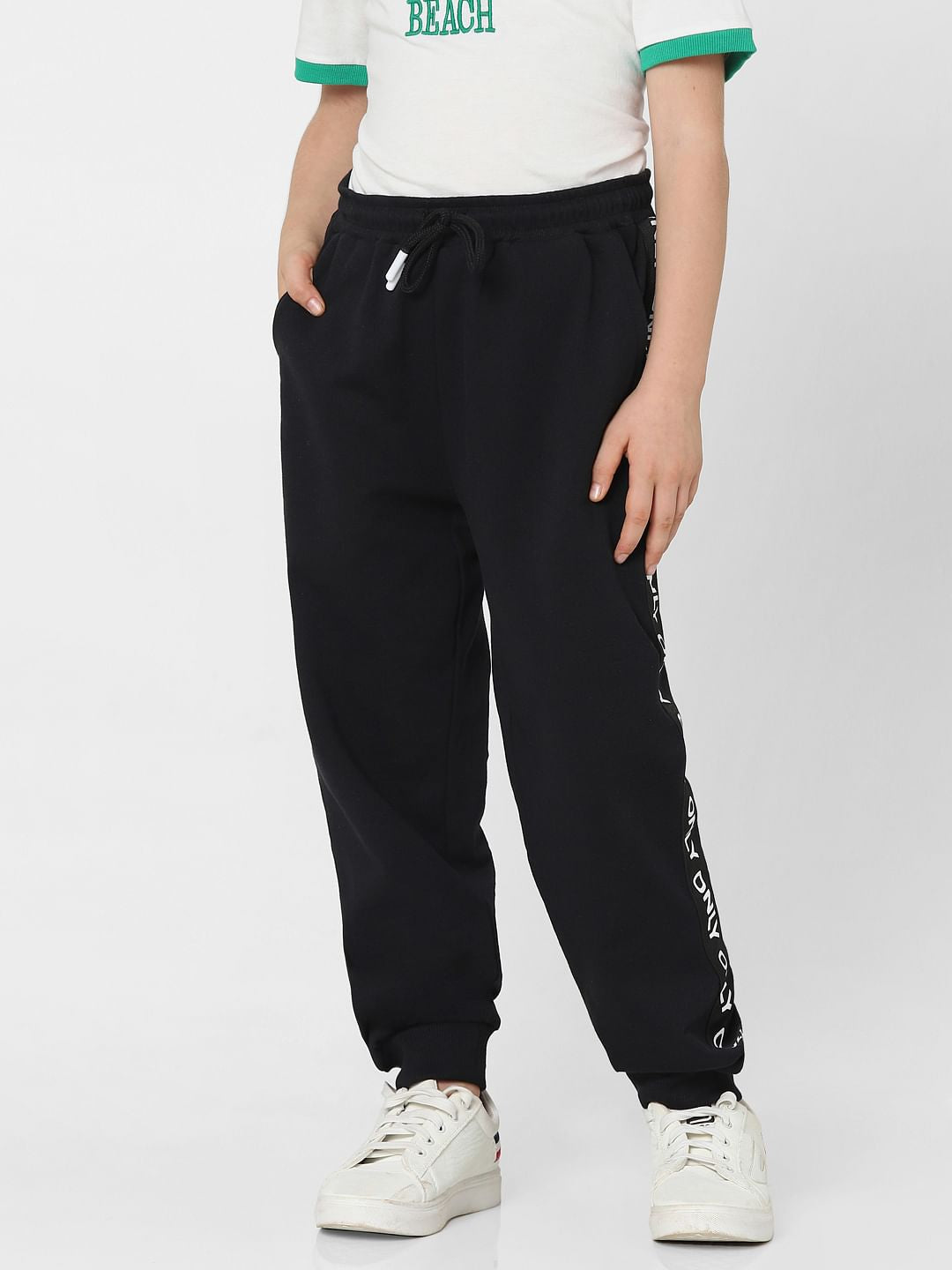 Girls Black Tape Detail Joggers