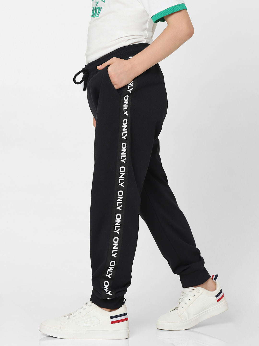 Girls Black Tape Detail Joggers