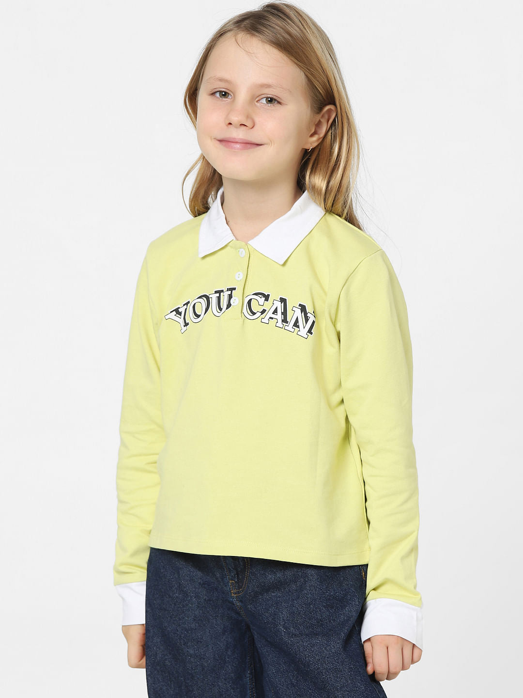 Girls Green Printed Polo Neck T-Shirt