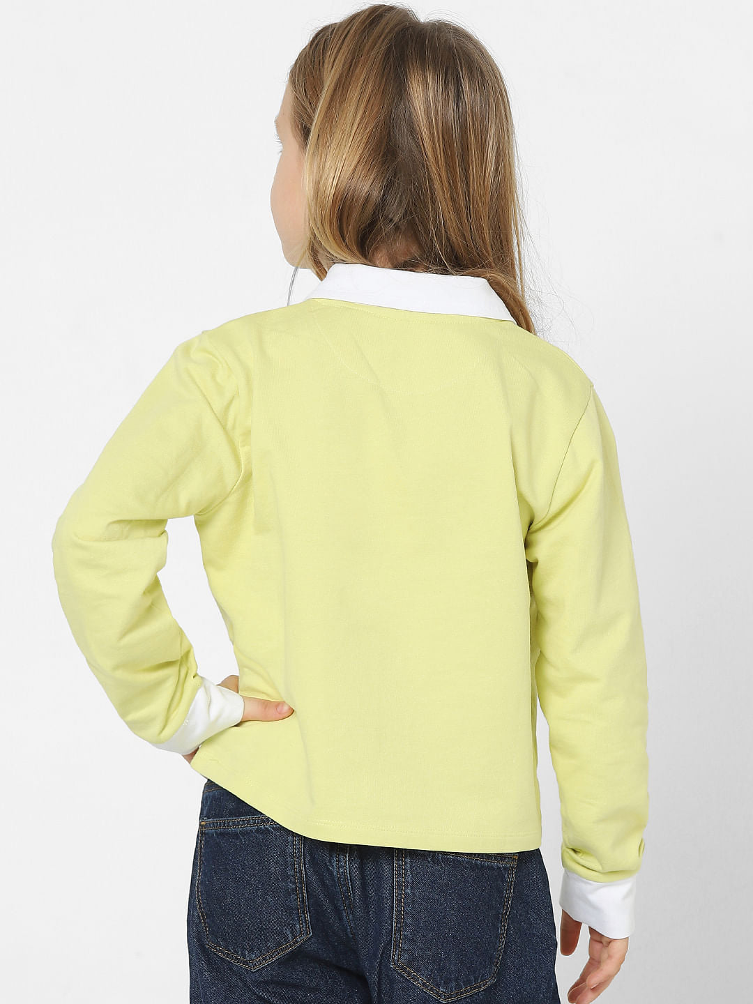 Girls Green Printed Polo Neck T-Shirt