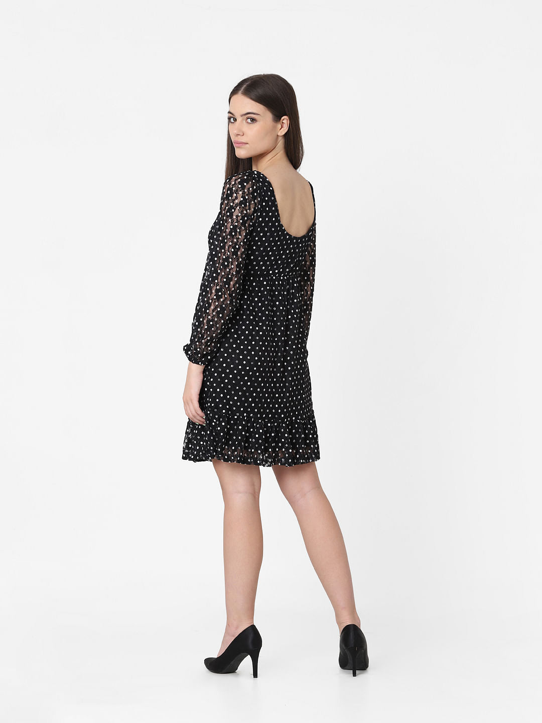 Black Dotted Fit & Flare Lace Dress