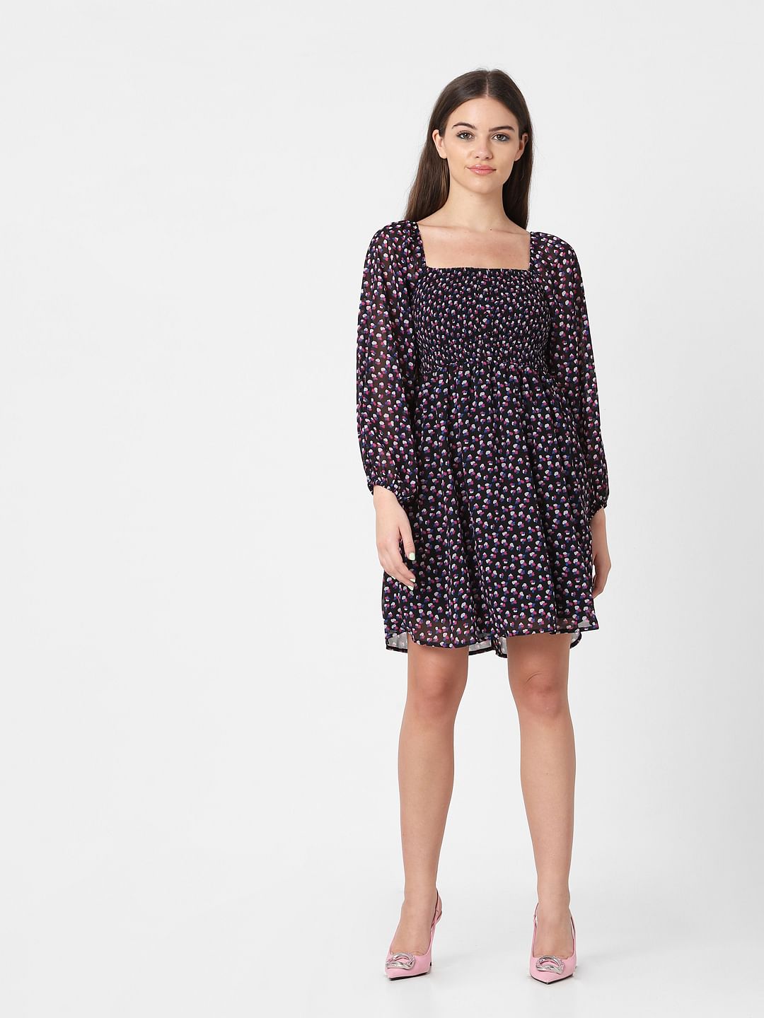 Blue Off Shoulder Printed Dress