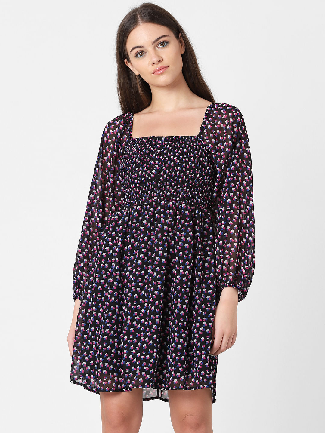 Blue Off Shoulder Printed Dress