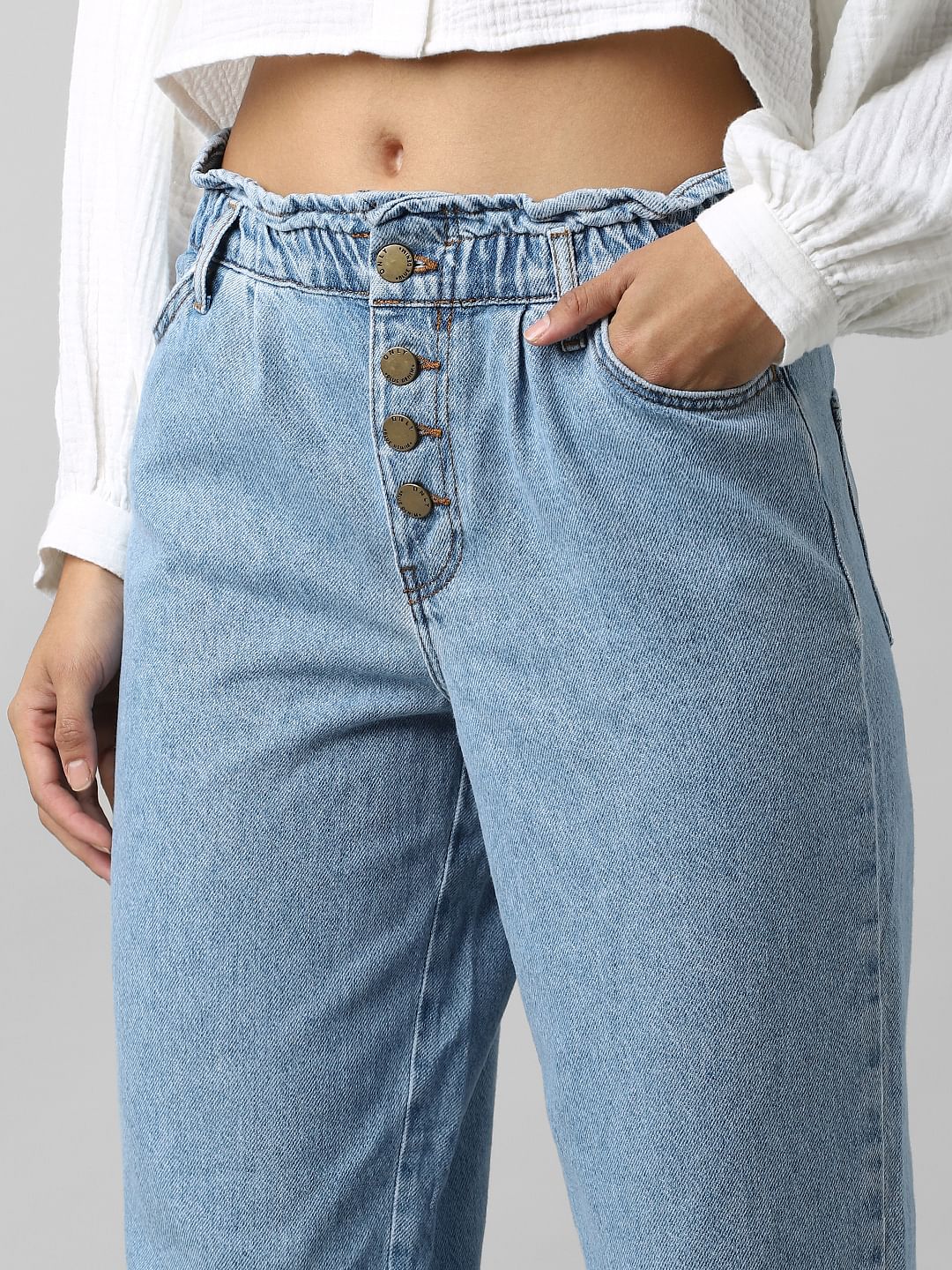 Blue High Rise Paperbag Baggy Jeans
