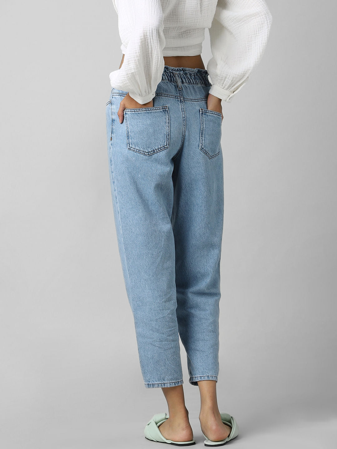 Blue High Rise Paperbag Baggy Jeans