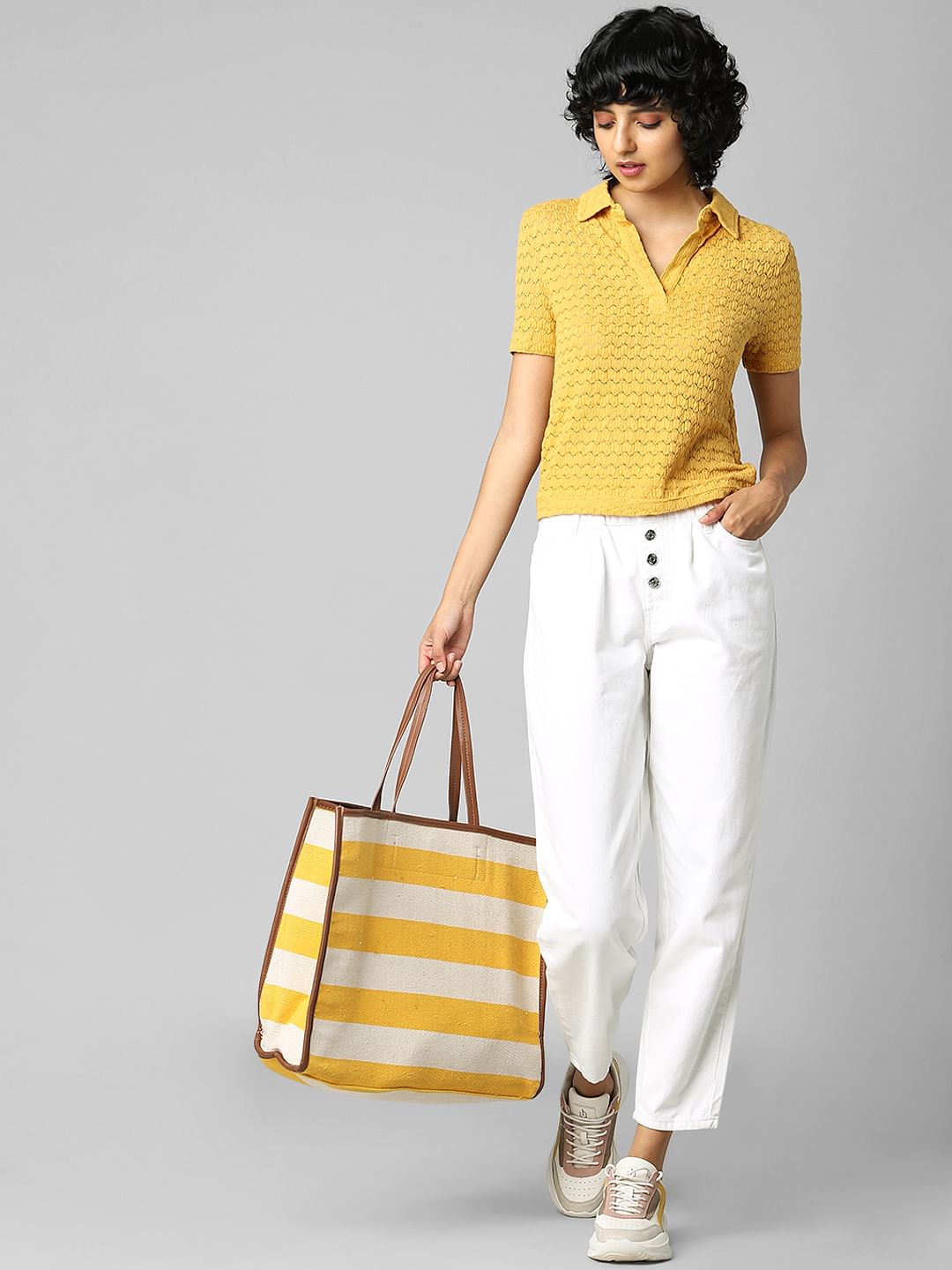 White High Rise Paperbag Baggy Jeans