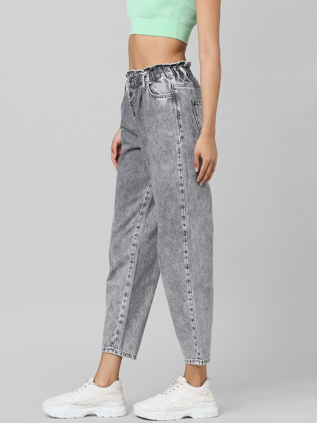 Grey High Rise Paperbag Jeans