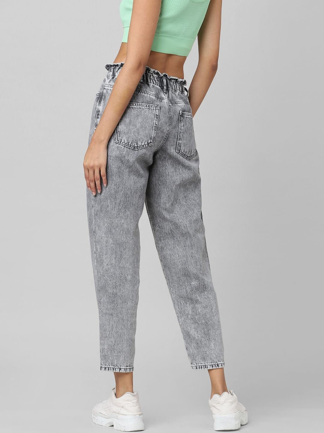 Grey High Rise Paperbag Jeans