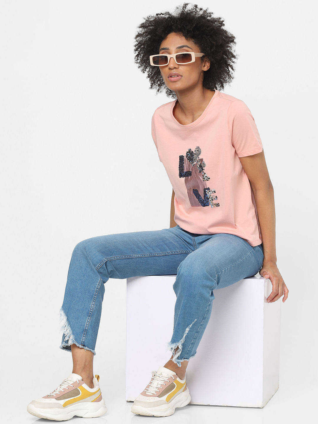 Pink Sequin Print T-Shirt