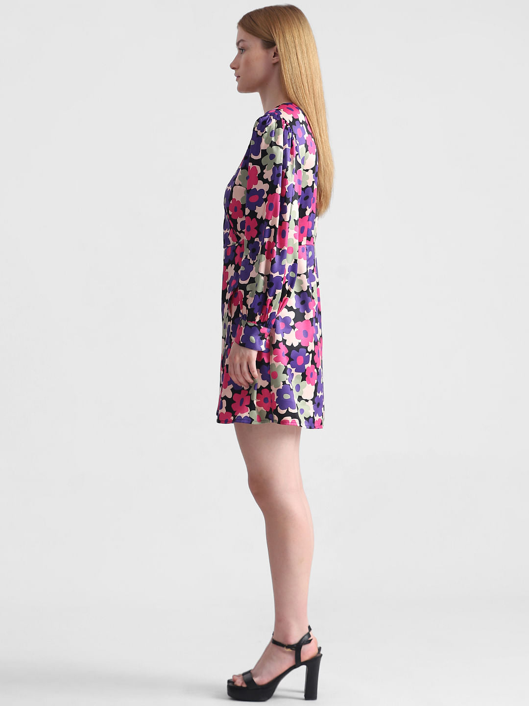 Purple Floral Print Mini Dress