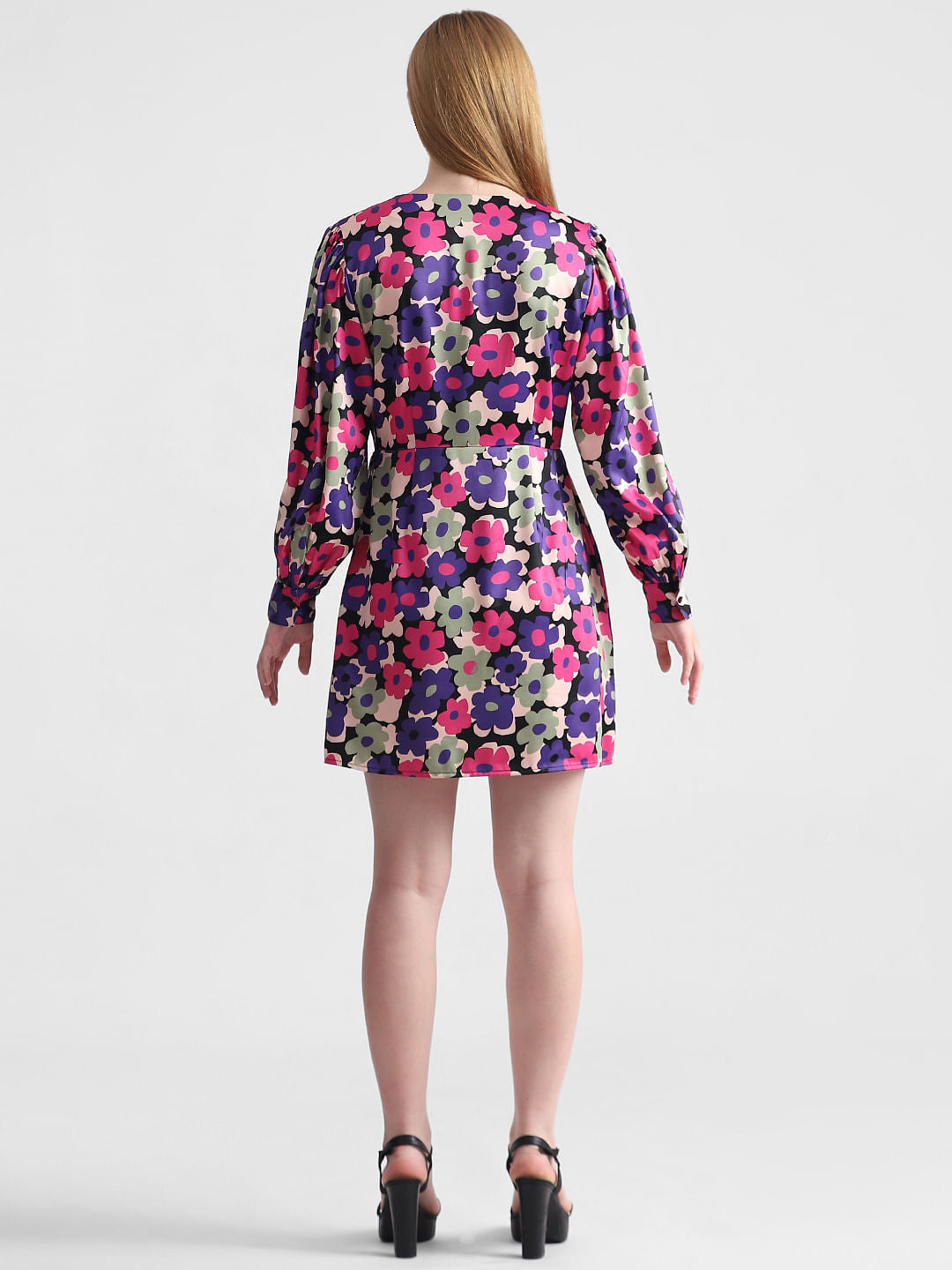 Purple Floral Print Mini Dress