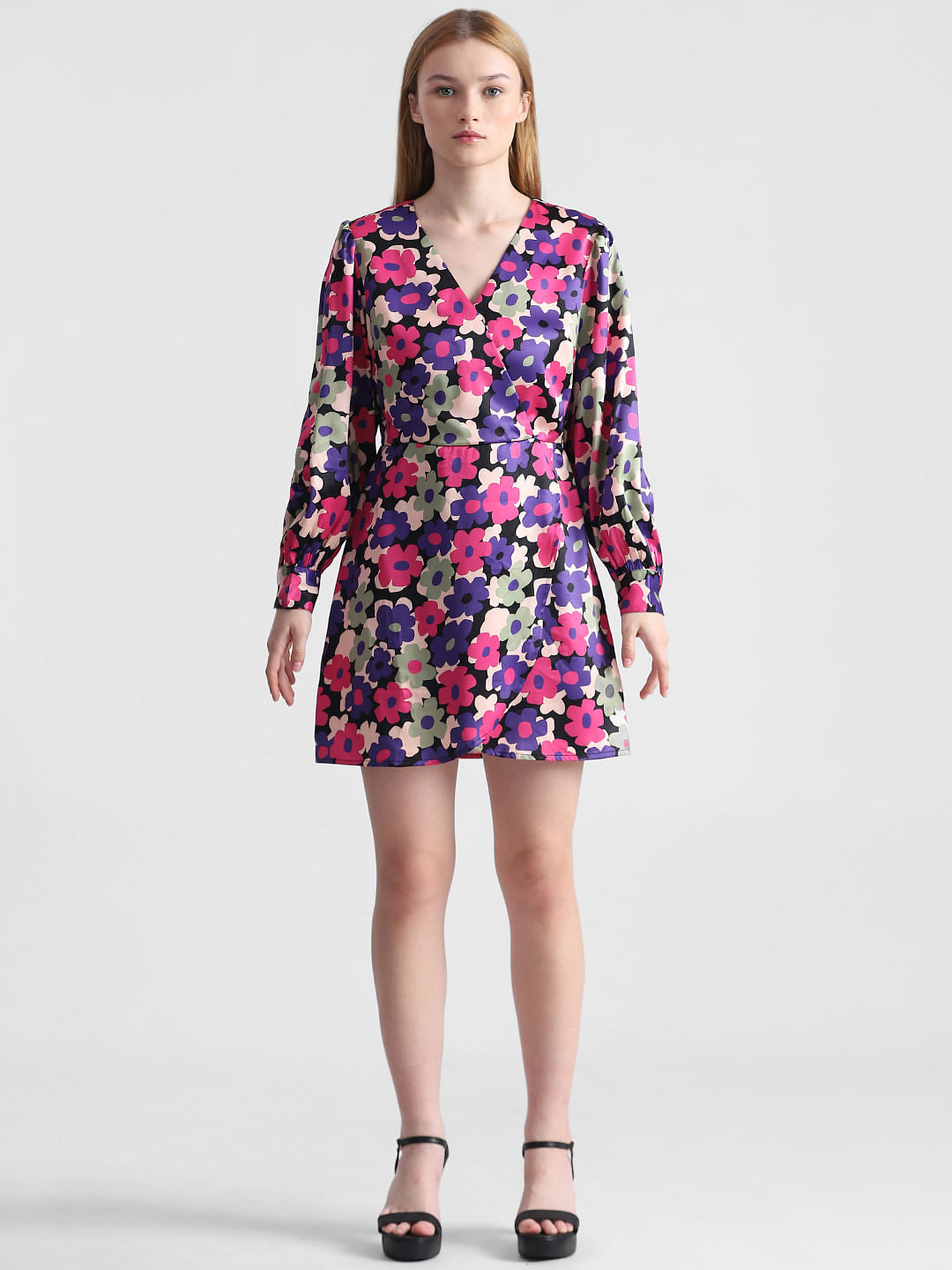 Purple Floral Print Mini Dress