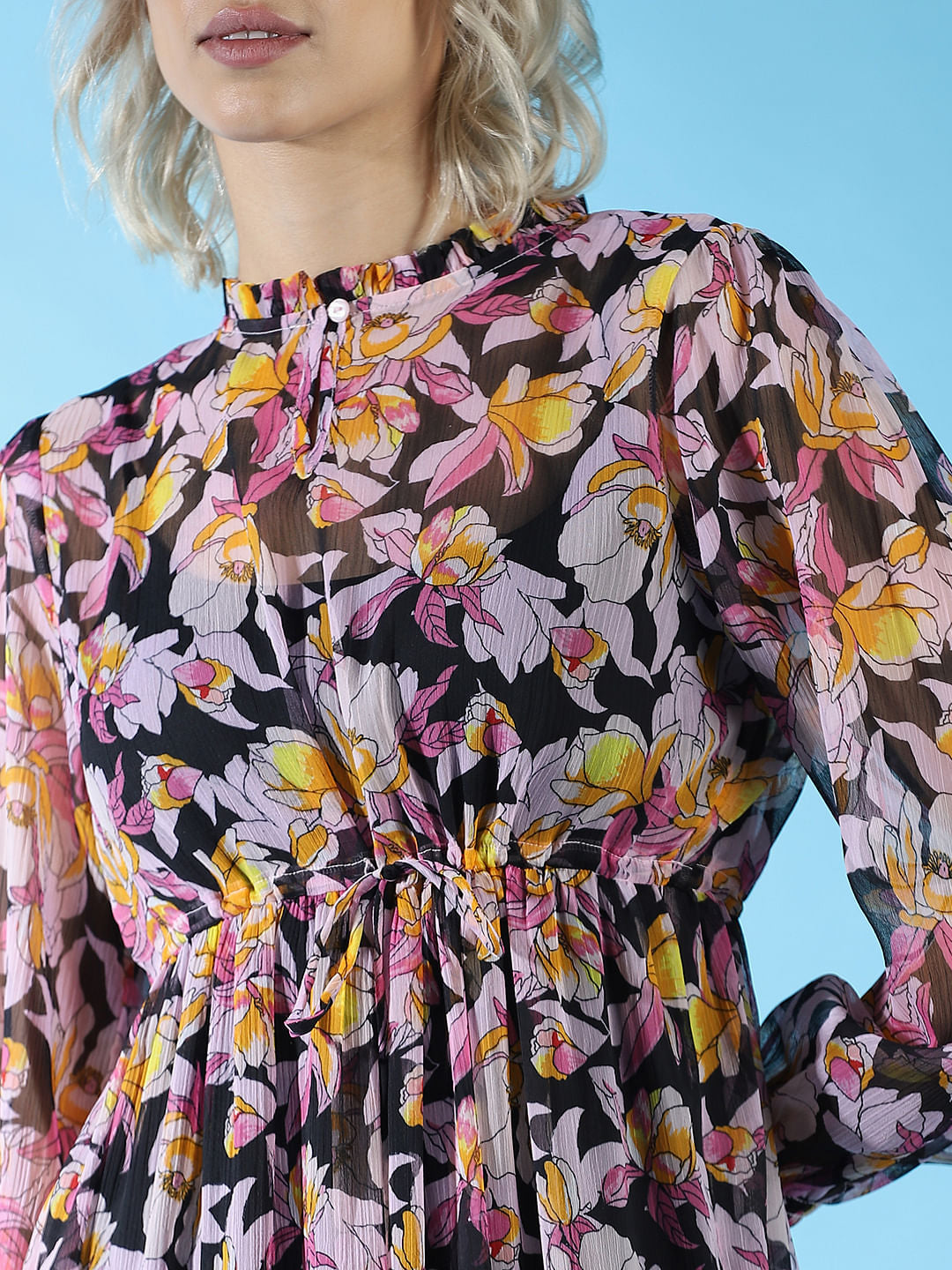 Black Floral Printed Midi Dress