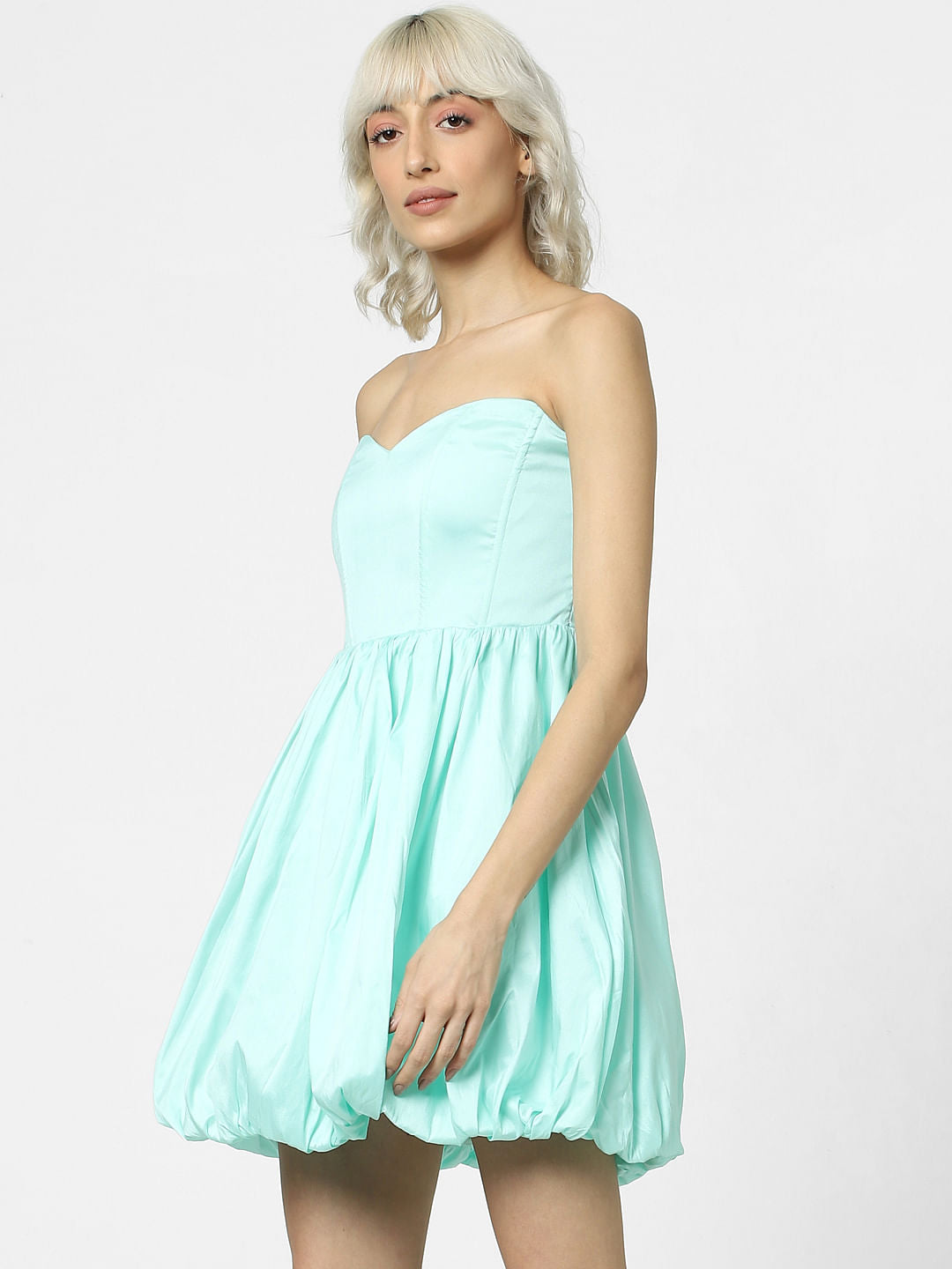 Green Balloon Off-Shoulder Dress