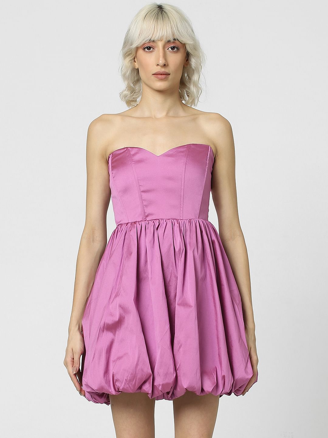 Purple Balloon Off-Shoulder Dress