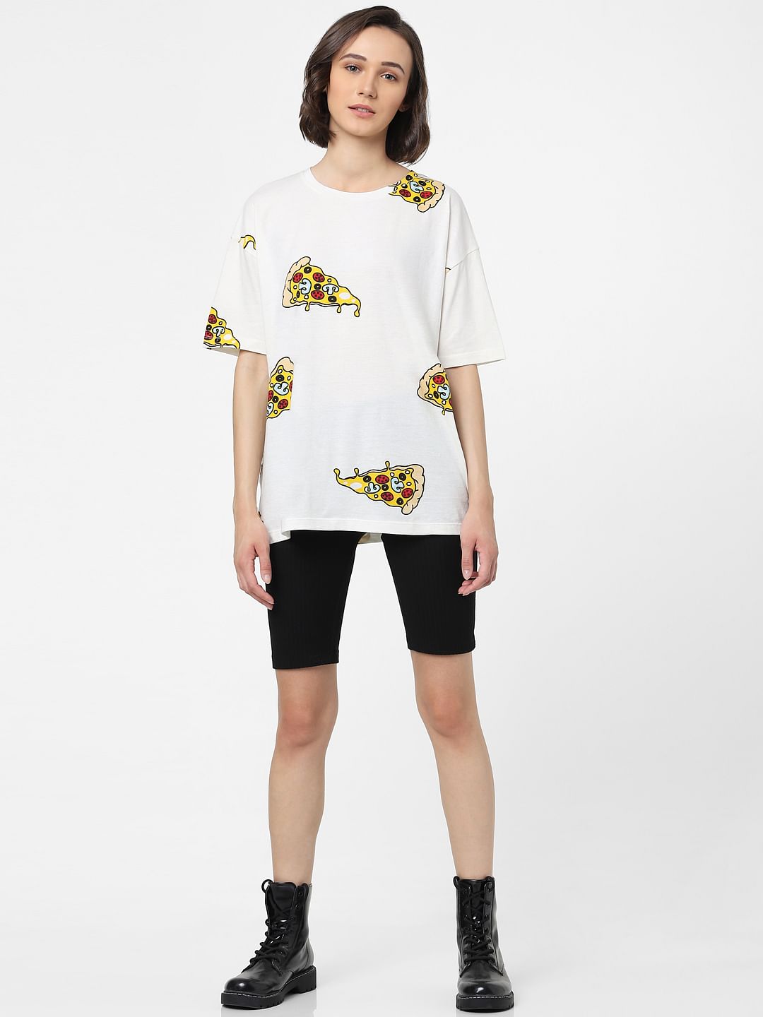 White Pizza Graphic Print T-Shirt
