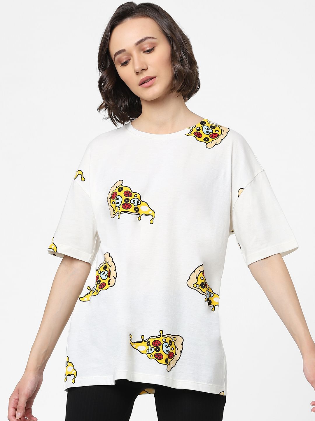 White Pizza Graphic Print T-Shirt