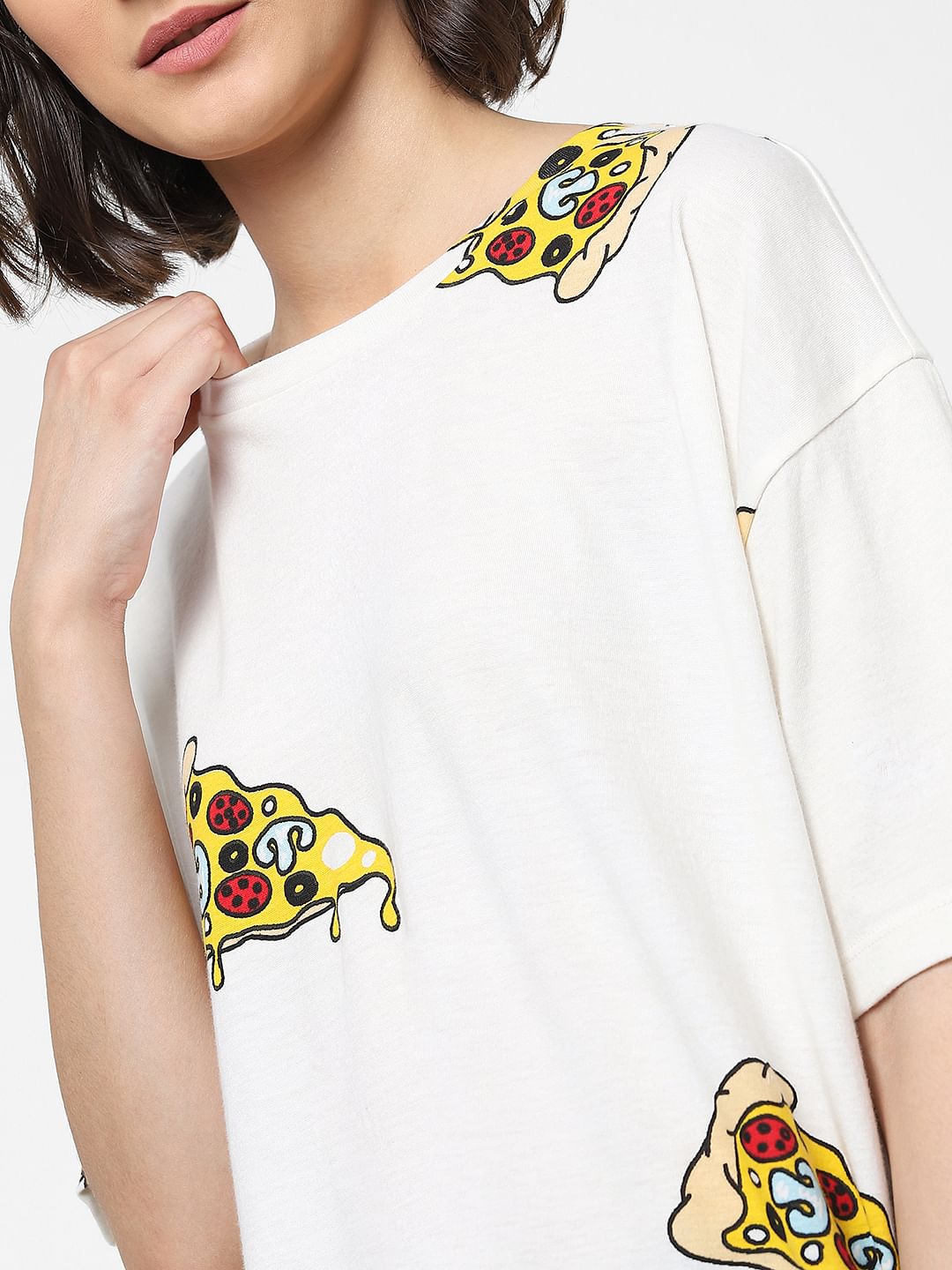 White Pizza Graphic Print T-Shirt