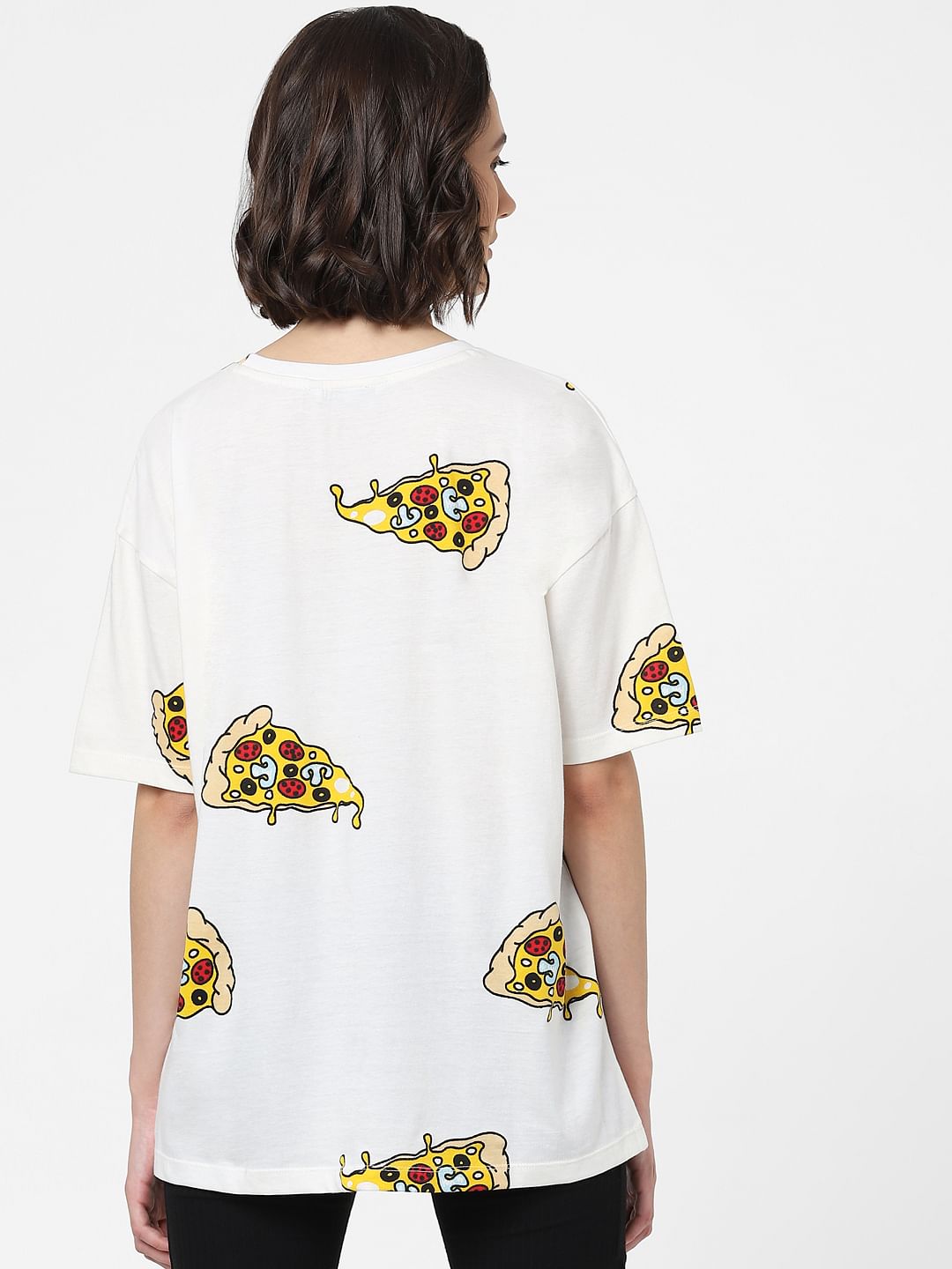 White Pizza Graphic Print T-Shirt