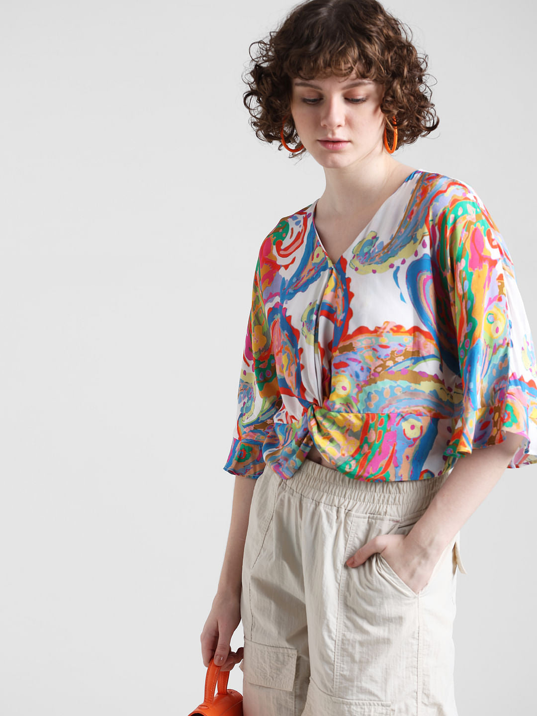 White Abstract Print Top