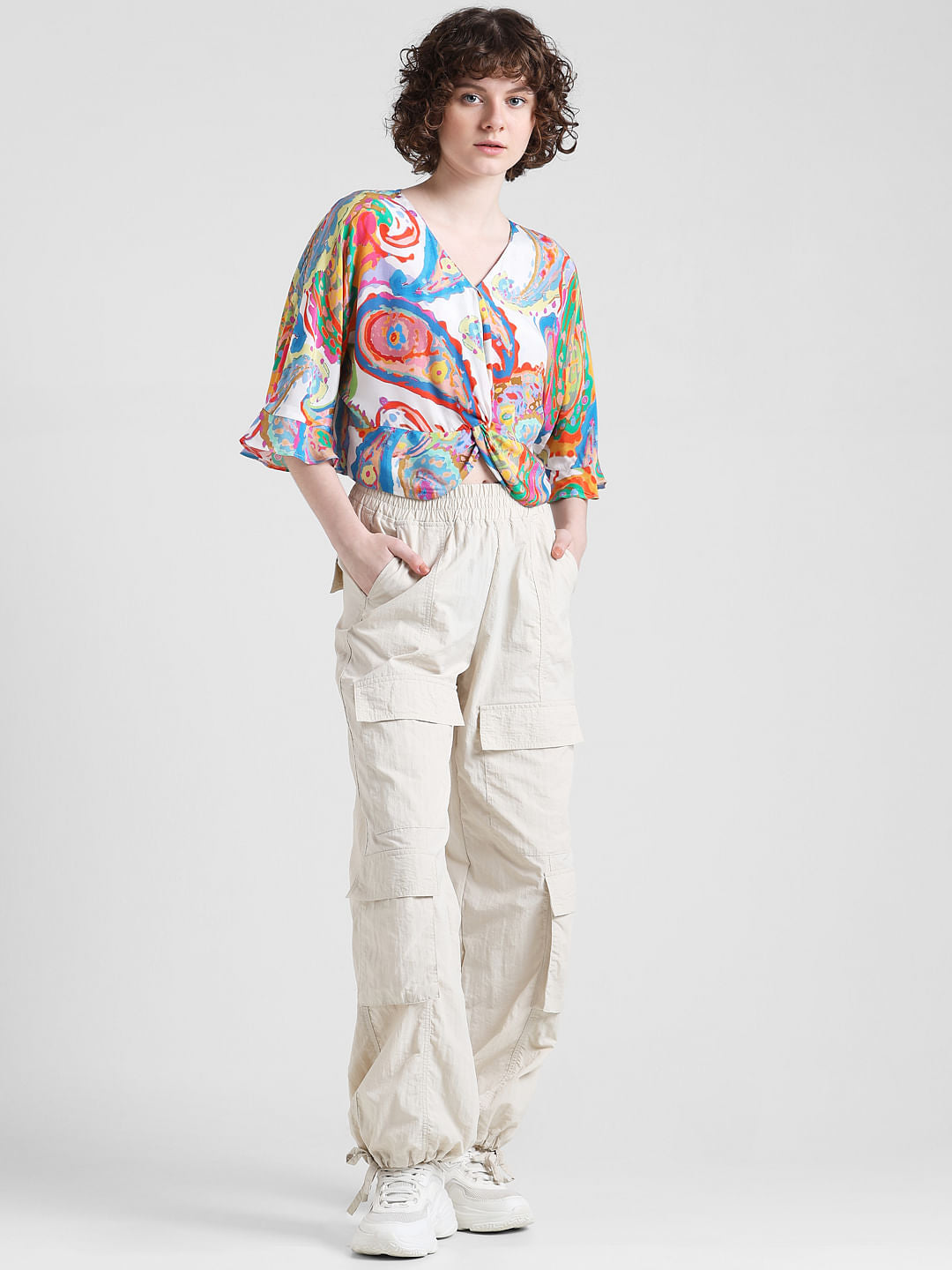 White Abstract Print Top