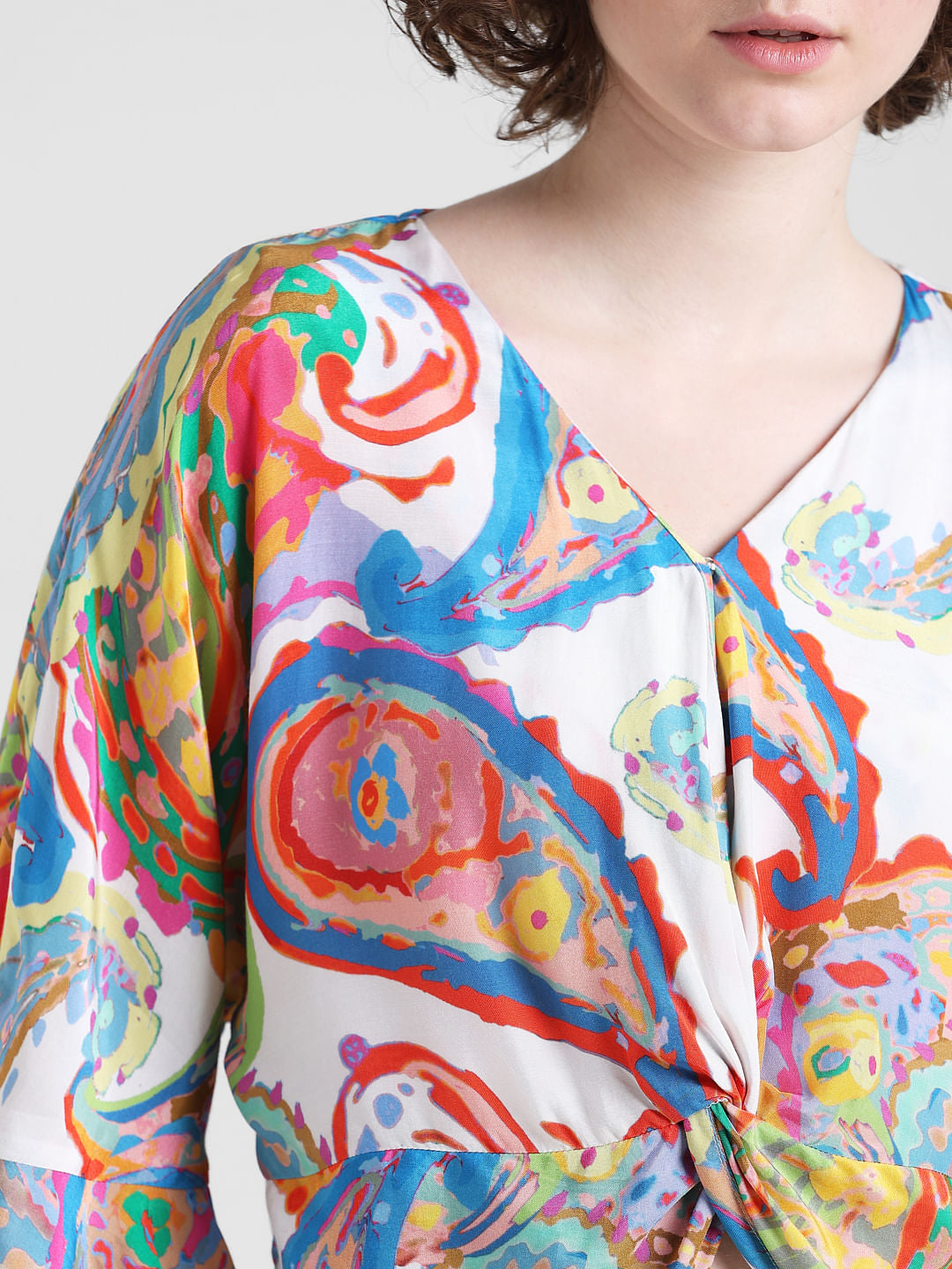 White Abstract Print Top