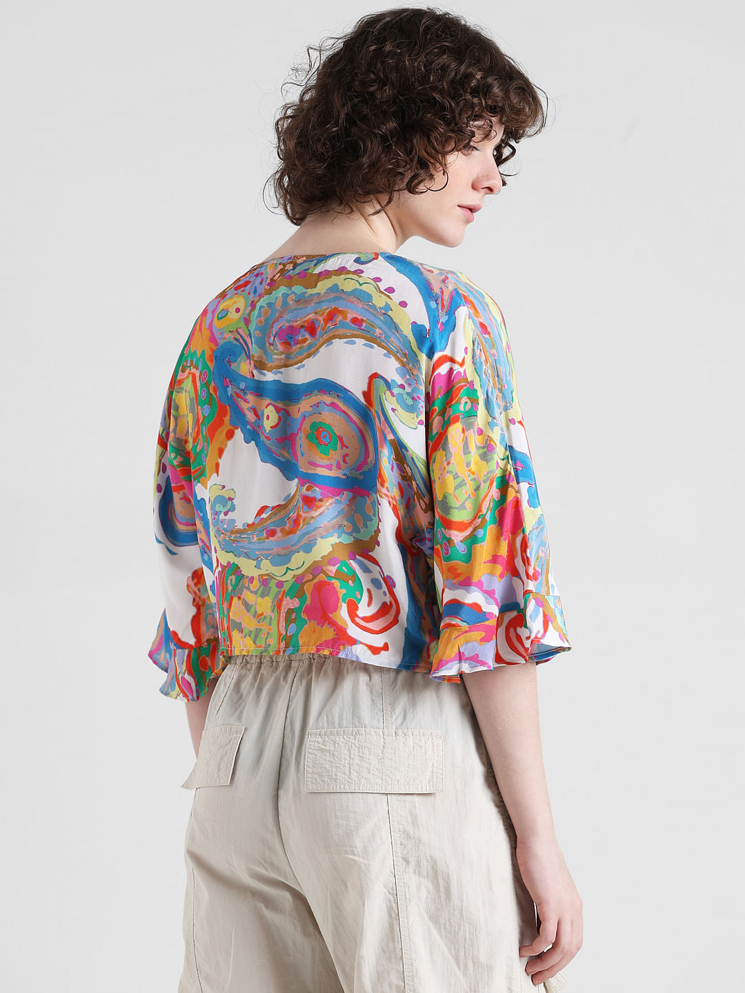 White Abstract Print Top